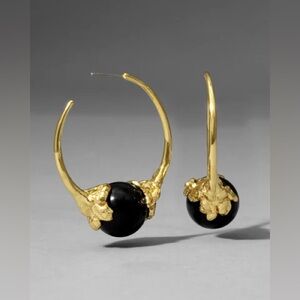 Alexis Bittar Brut Gold Capped Black Agate Hoop Earrings